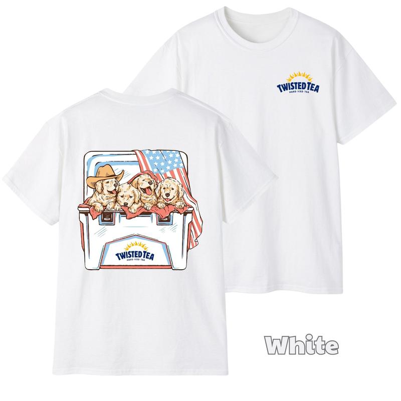 Twisted Tea Golden Retriever Shirt, 4th of July Streetwear Tee for Beer Lovers, Graphic T-Shirts for Men Gifts & Vintage Style, Menswear Top