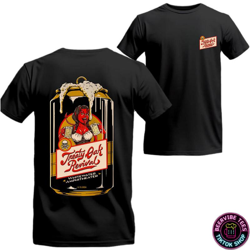 Treaty Oak Revival T-Shirt – Vintage Western Beer Can Design, Country Music Concert Merchandise Menswear Tops