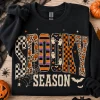 Halloween Spooky Season Sweatshirt, Leopard Print Checkered Ghost Pumpkin Crewneck, Retro Fall Pullover, Cute Halloween Shirt - HUNTWEAR SHOP