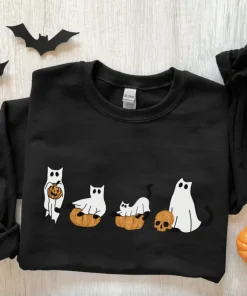 Halloween Cat Pumpkin Sweatshirt - Tshirt - Hoodie , Halloween Sweatshirt , Ghost Shirt , , Cat Lover Shirt , Black Cat Shirt, Spooky Season, Tee Print Womenswear Tops