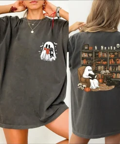 Comfort Colors Ghost Reading Shirt, Halloween Book Lover Tee, Spooky Library Ghost T-Shirt, Cute Ghost Book Club Shirt, Cozy Fall Graphic Tee, Halloween Bookish Gift