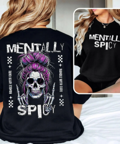 Mentally Spicy Black Long Sleeve T-Shirt Skull Purple